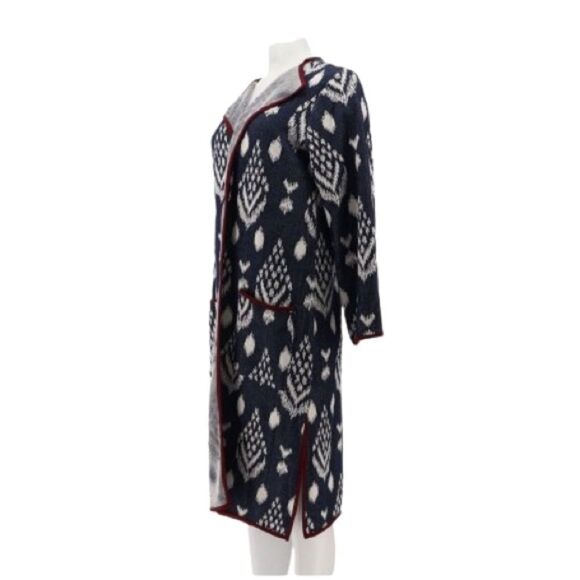 Antthony Knit Jacquard Duster Coat Navy Ivory- NWT - Picture 2 of 11